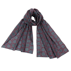 NUNO Shawl: "Kuki" (Black/Gray w/ Burgundy Embroidery)