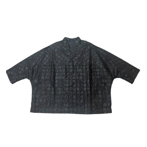NUNO Dolman-Sleeved Overshirt: "Hoshigaki" (Dark Navy w/ Black Washi Paper, Medium/Large)
