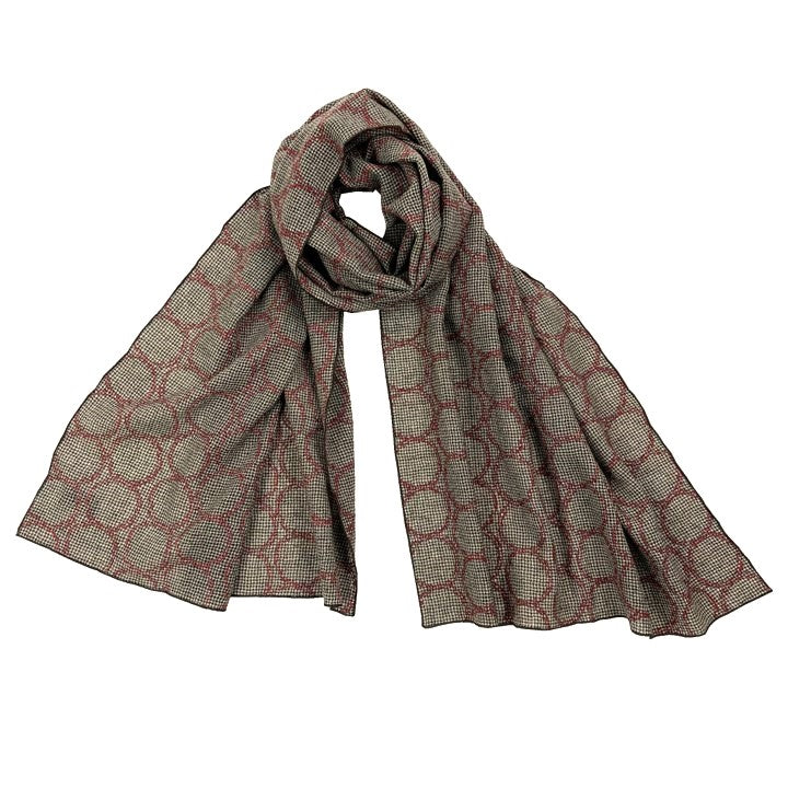 NUNO Shawl: "Kuki" (Brown/Beige w/ Burgundy Embroidery)