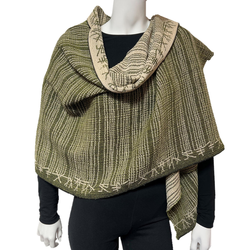 NUNO One-Armhole Shawl: "Kana" (Green/Beige)