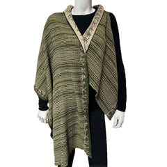 NUNO One-Armhole Shawl: "Kana" (Green/Beige)