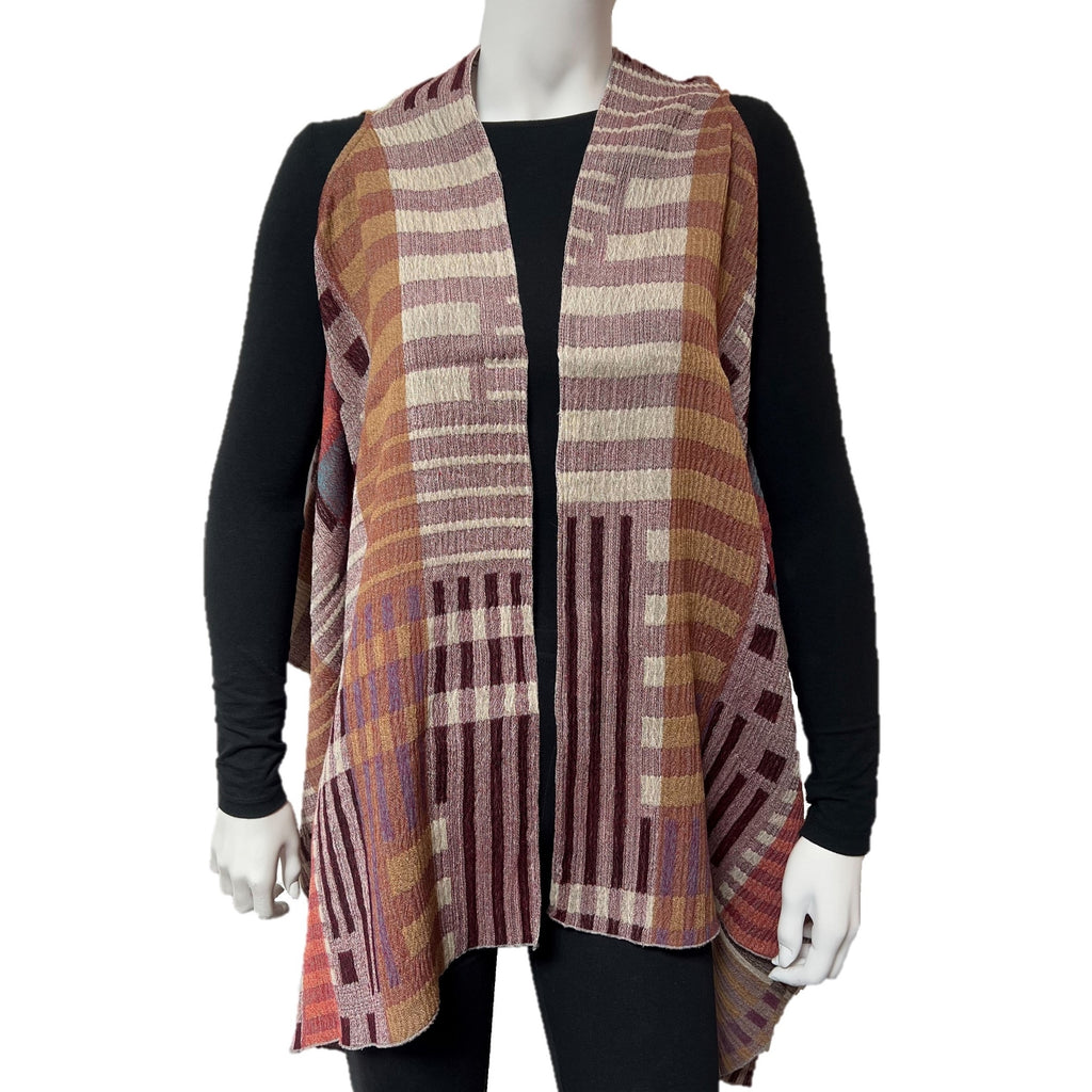 Two-Armhole Shawl (Vest): "Landmark" (Red Mix)