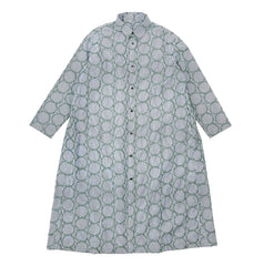 NUNO Long-Sleeve Shirt Dress: "Striped Stem" (Blue and White w/ Green Embroidery, Large/Extra-Large)