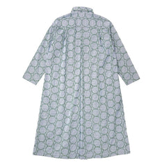 NUNO Long-Sleeve Shirt Dress: "Striped Stem" (Blue and White w/ Green Embroidery, Large/Extra-Large)