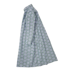 NUNO Long-Sleeve Shirt Dress: "Striped Stem" (Blue and White w/ Green Embroidery, Large/Extra-Large)