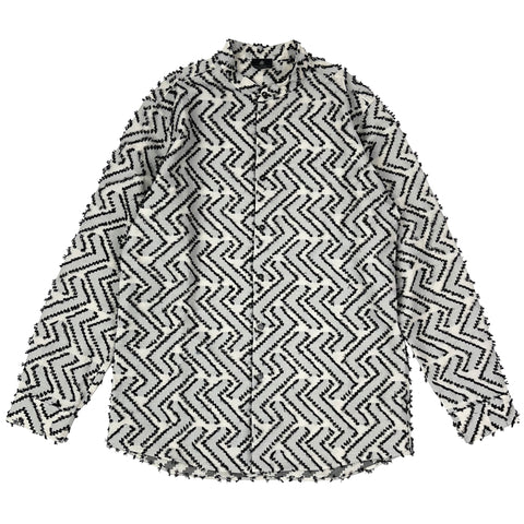 NUNO Stand Collar Overshirt: "Diamond Darts" (Natural/Black, Medium)