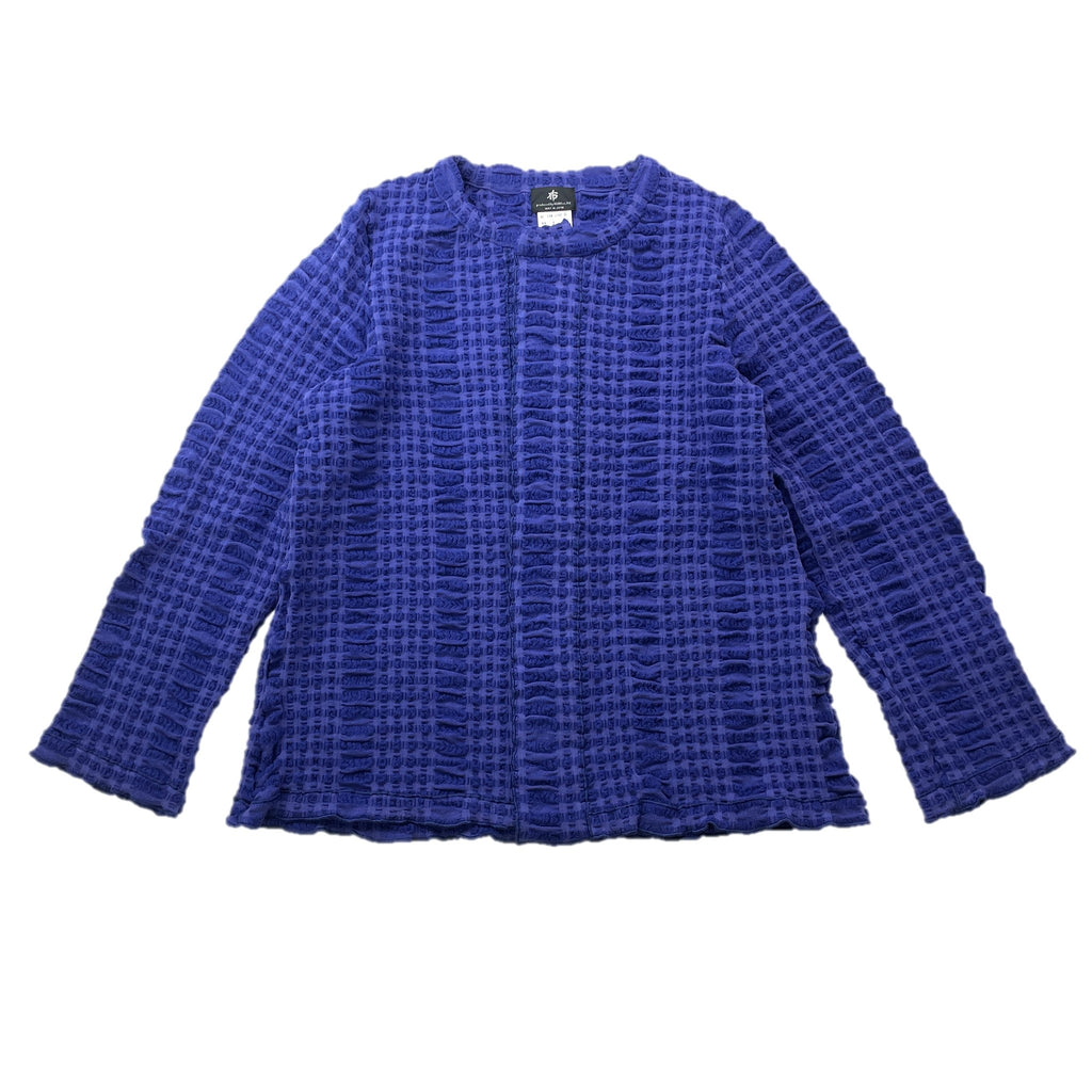 NUNO Collarless Jacket: "Continuous Plaid" (Blue, Large/Extra-Large)