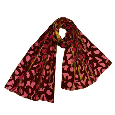 NUNO Scarf: "Velvet Bamboo Flower" Scarf (Red/Gold)