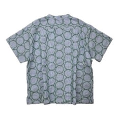 NUNO Collarless Blouse: "Striped Stem" (Blue and White w/ Green Embroidery, One Size)