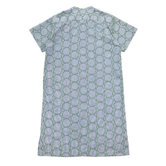 NUNO Short-Sleeve Dress/Tunic: "Striped Stem" (Blue and White w/ Green Embroidery, Large/Extra-Large)