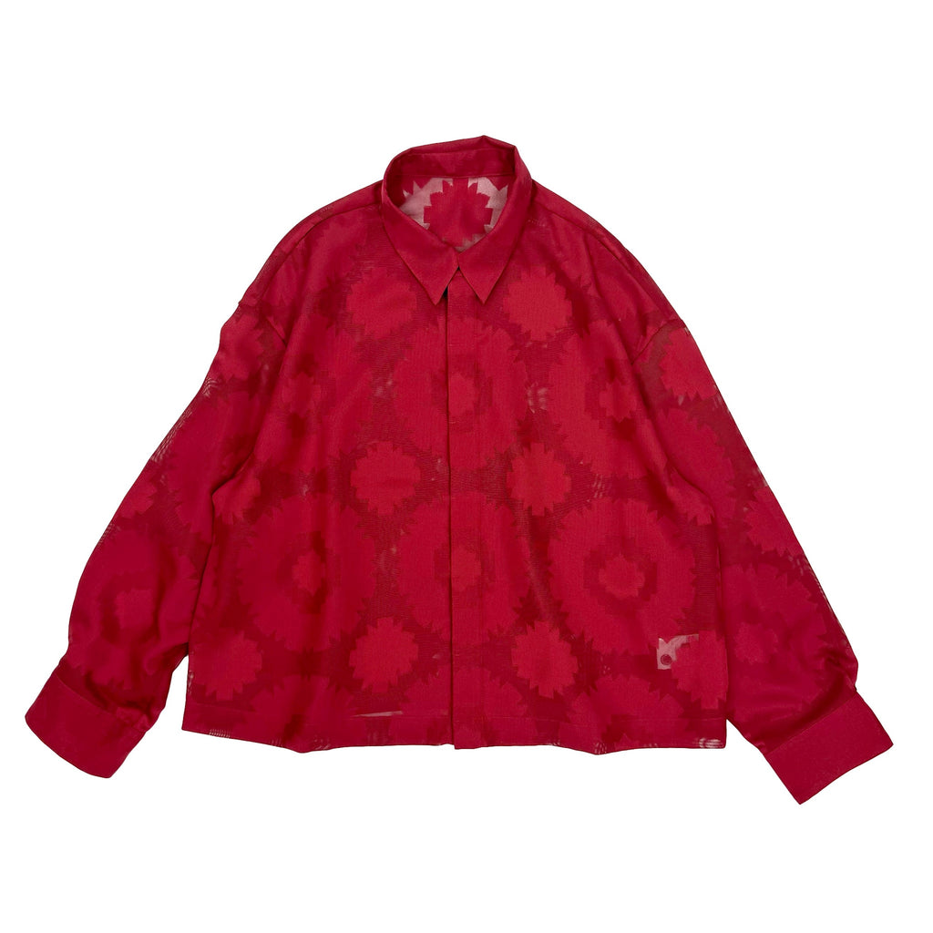NUNO Sheer Silk Blouse: "Tampopo" (Red, Medium/Large)