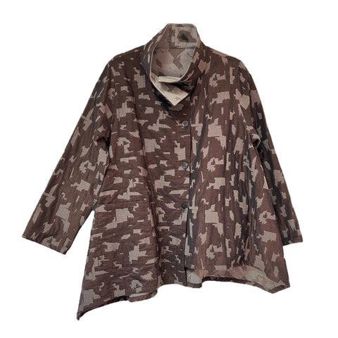 NUNO Reversible Asymmetrical Jacket: "Woodchips" (Mahogany Brown/Oak Taupe, Small/Medium)