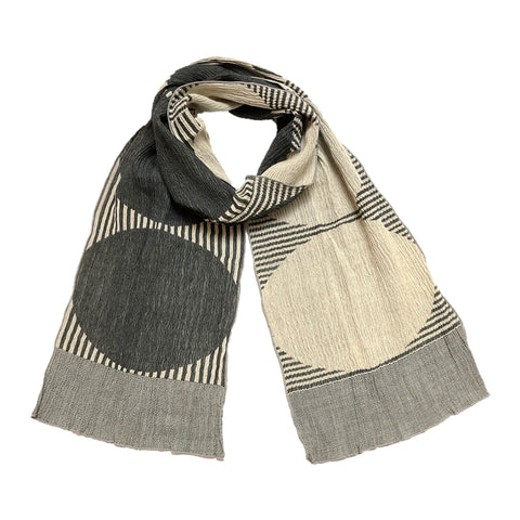 NUNO Scarf: "Wool Big Rings" (Beige/Gray)