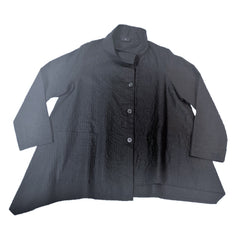 NUNO Asymmetrical Jacket: "Hariko Sashi" (Black w/ Blue Embroidery)