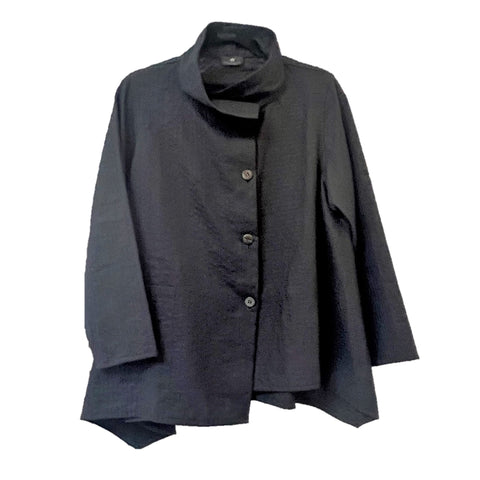 NUNO Asymmetrical Jacket: "Hariko Sashi" (Black w/ Blue Embroidery)