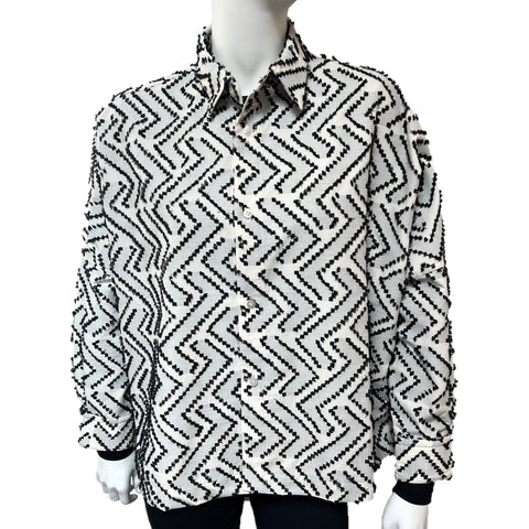 NUNO Loose Overshirt: "Diamond Darts" (Natural/Black)