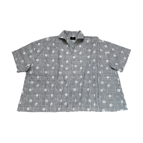 NUNO Pullover Top: "Itomaki" (White & Gray w/ White Embroidery)