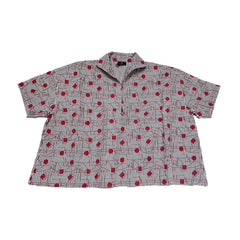 NUNO Pullover Top: "Itomaki" (White & Gray w/ Red Embroidery)