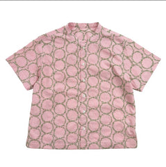 NUNO Collarless Blouse: "Striped Stem" (Red and White w/ Green Embroidery, One Size)