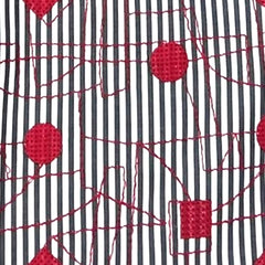 NUNO Pullover Top: "Itomaki" (White & Gray w/ Red Embroidery)