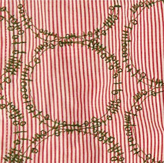 NUNO Collarless Blouse: "Striped Stem" (Red and White w/ Green Embroidery, One Size)