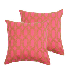 NUNO Throw Pillow Pair: "Satsuma Age" (Coral Pink w/ Gold Embroidery)
