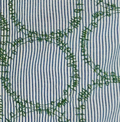 NUNO Long-Sleeve Shirt Dress: "Striped Stem" (Blue and White w/ Green Embroidery, Large/Extra-Large)