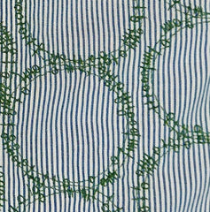NUNO Collarless Blouse: "Striped Stem" (Blue and White w/ Green Embroidery, One Size)