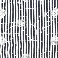 NUNO Collarless Blouse: "Itomaki" (White & Gray w/ White Embroidery)