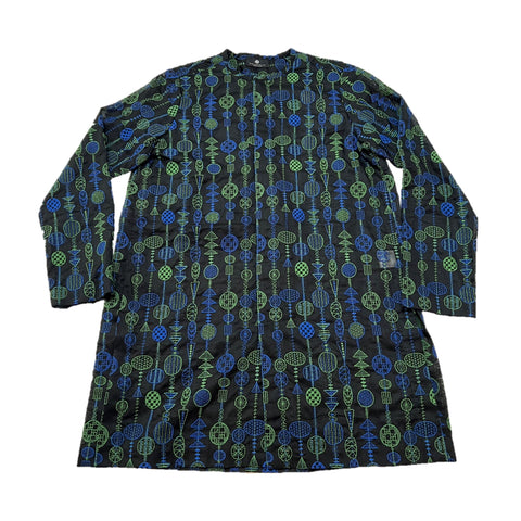 NUNO Tunic Top: "Talisman" (Black w/ Green & Blue Embroidery, Small/Medium)