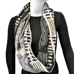 NUNO Infinity Shawl/Shrug: "Bean Scatter" (Blue/White/Black)