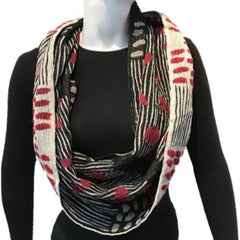 NUNO Infinity Shawl/Shrug: "Bean Scatter" (Red/White/Black)