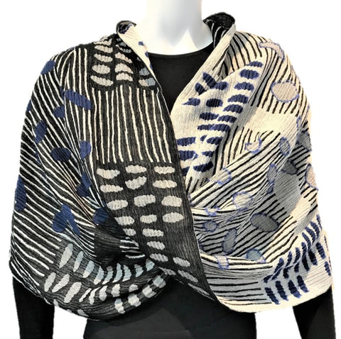 NUNO Infinity Shawl/Shrug: "Bean Scatter" (Blue/White/Black)