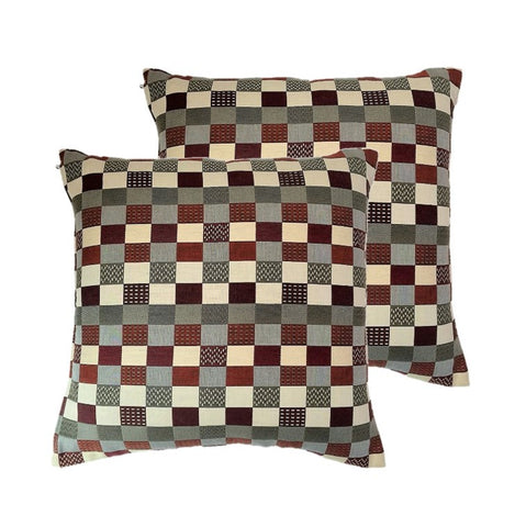 NUNO Throw Pillow Pair: "Jonathan Checker" (Red Mix)