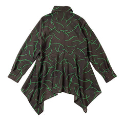 NUNO Flared Blouse: "Wool Lawn" (Green on Dark Brown)