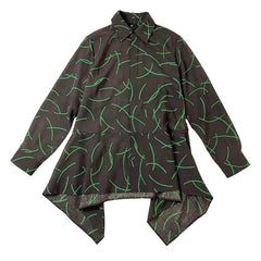 NUNO Flared Blouse: "Wool Lawn" (Green on Dark Brown)