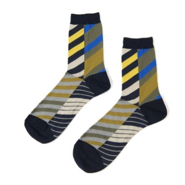 ANTIPAST Socks: "Arrow Feathers" (Navy/Yellow)