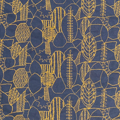 NUNO Shawl Collar Blouse: "Forest for the Trees" (Navy w/ Camel Embroidery)