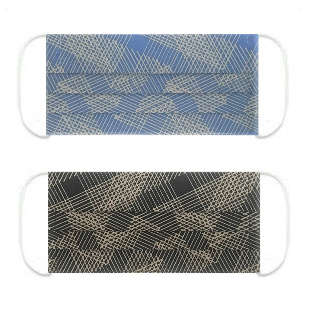 NUNO Pleated Facemask 2-Piece Set: "Origami Slide" (Blue/Gray) & "Origami Slide" (Black/Beige)