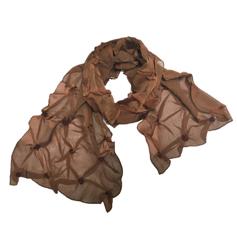 NUNO Scarf: "Tsumami Shibori" (Maroon on Brown)