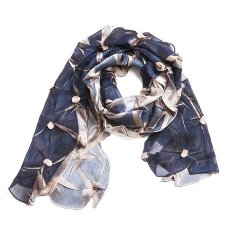 NUNO Scarf: "Tsumami Shibori" (Navy on Pink)