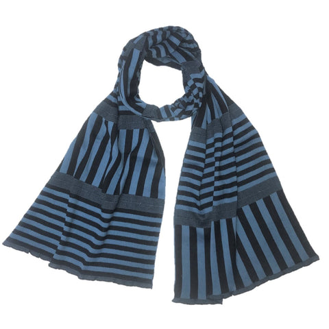 NUNO Oversized Scarf: "Stripy Stripe" (Blue/Black, Wide)