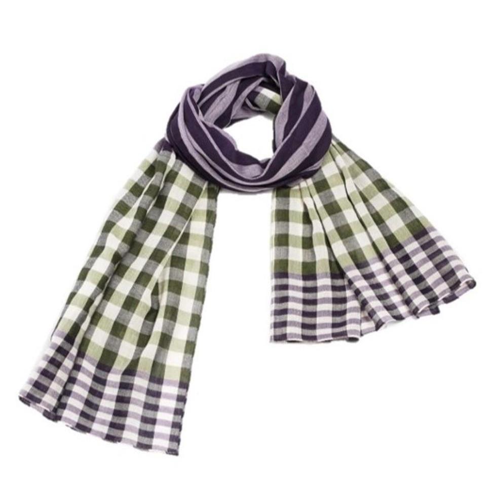 NUNO Scarf: "Danshichi Stripe" Scarf (Purple/Green)