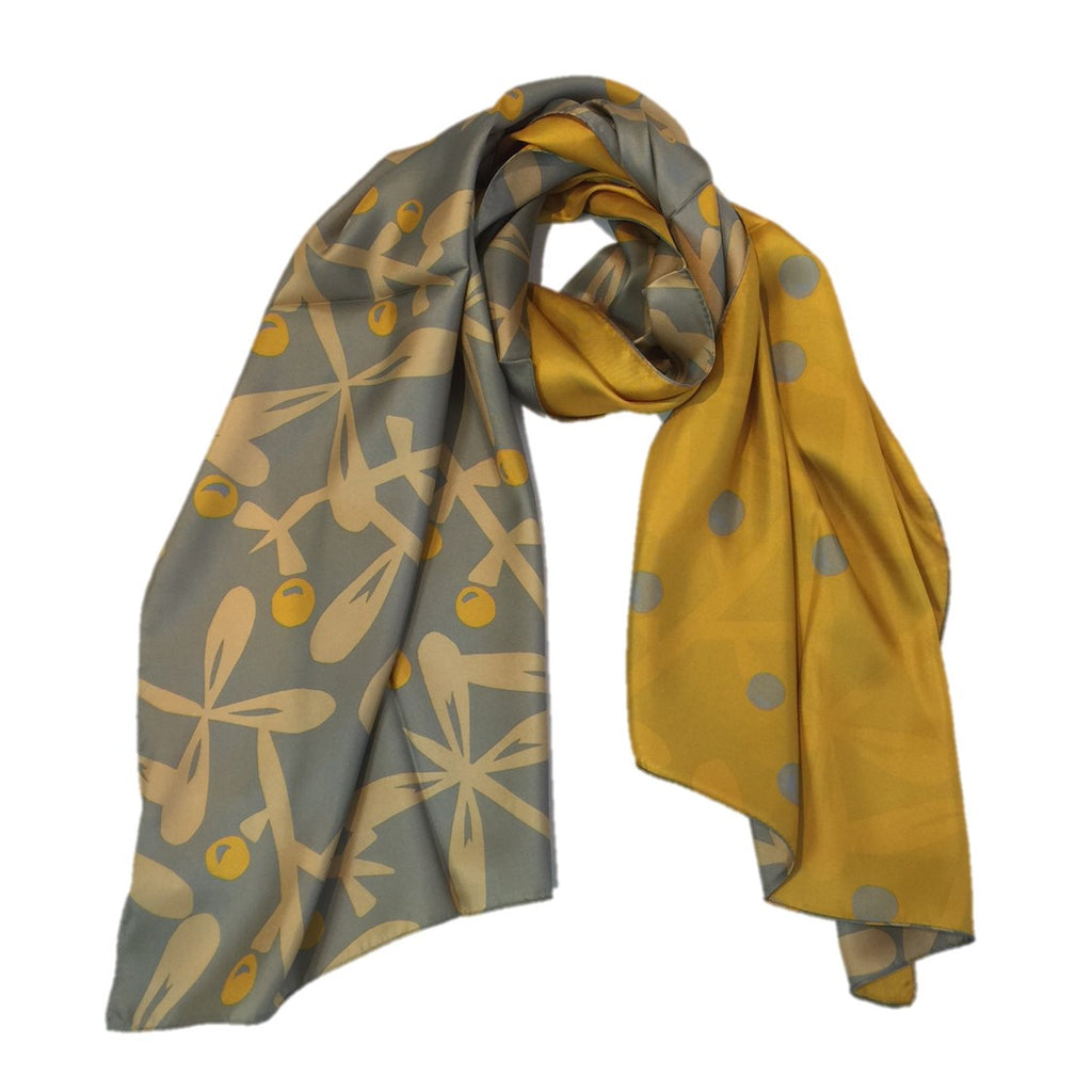 Kibiso Scarf: "Berries&Branches" (Gray/Yellow)