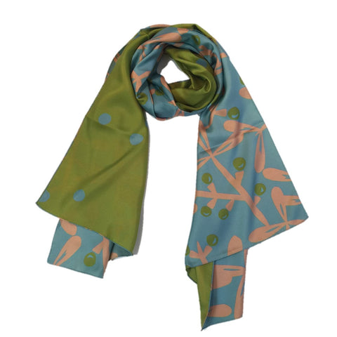 Kibiso Scarf: "Berries&Branches" (Turquoise&Green)
