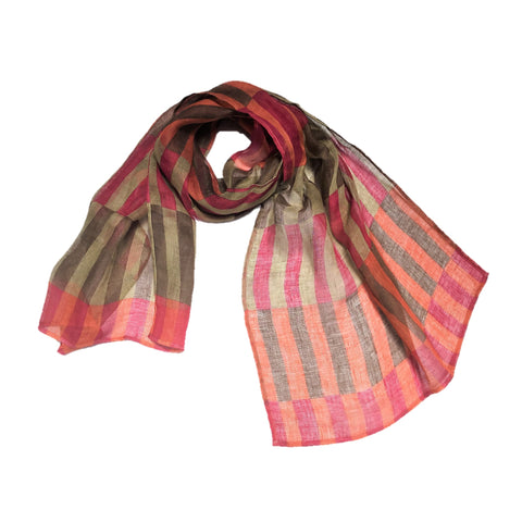 NUNO Scarf: "Linen Stripes" (Pink/Orange/Khaki/Beige)